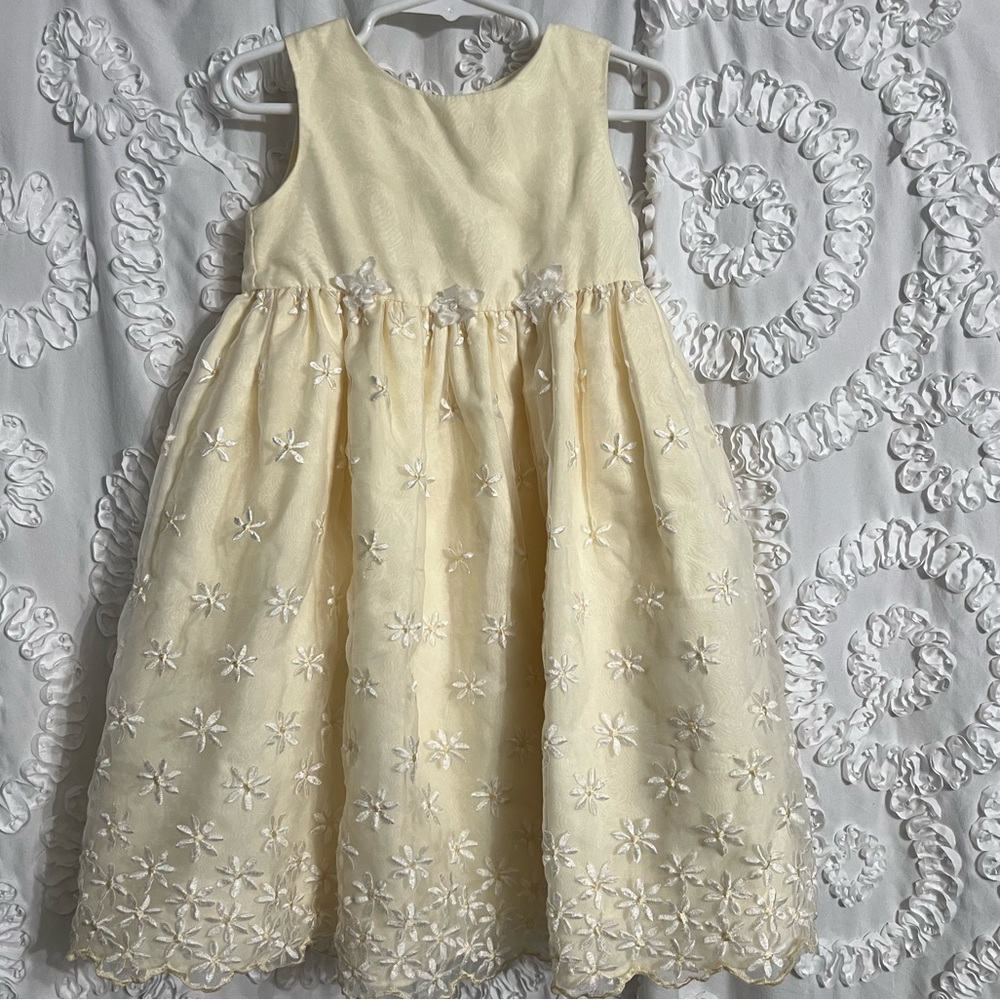 Perfectly Dressed Pale Yellow Floral Dress Midi Special Occasion EUC Girls 3T